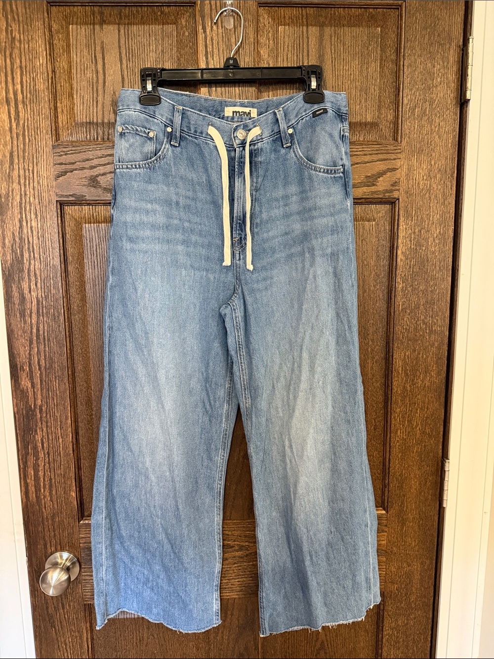 Mavi Nella Cropped High Rise Loose Wide-Leg Jeans with Drawstring Waist